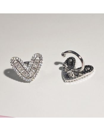 Minimal Silver CZ Heart Ear Cuff | R0334